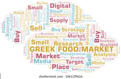 Greek Food Market Word Cloud. Vector Made With Text Only