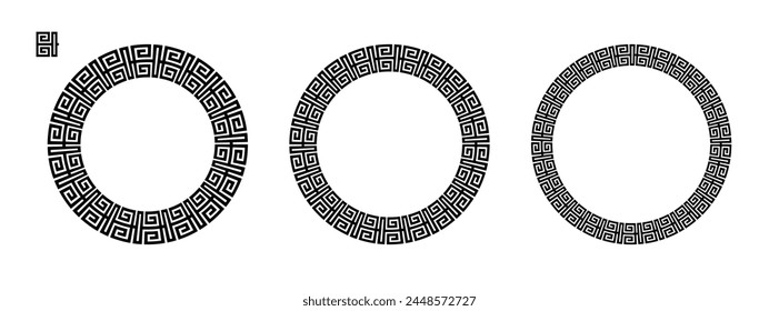 Greek frame, Circle Frame, Decorative border, vintage ornaments with seamless pattern vector illustration