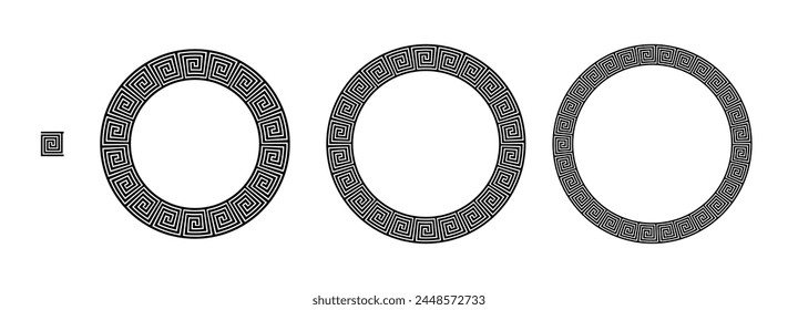 Greek frame, Circle Frame, Decorative border, vintage ornaments with seamless pattern vector illustration