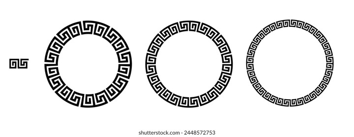 Greek frame, Circle Frame, Decorative border, vintage ornaments with seamless pattern vector illustration