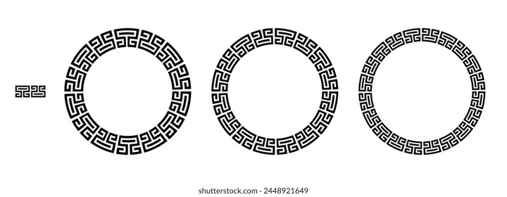 Greek frame, Circle Frame, Decorative border, vintage ornaments with seamless pattern vector illustration