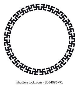griechischer Rahmen. Circle Mander Grenze von einem wiederholten Motiv - griechische Frat oder Schlüssel-Design. Schwarze Vektorgrafik auf weißem Hintergrund.