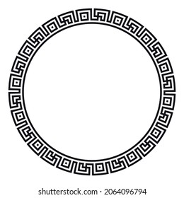Greek frame. Circle meander border from a repeated motif - Greek fret or key design. Black vector illustration on a white background.
