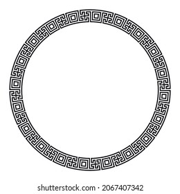 griechischer Rahmen. Circle Mander Grenze von einem wiederholten Motiv - griechische Frat oder Schlüssel-Design. Schwarze Vektorgrafik auf weißem Hintergrund.