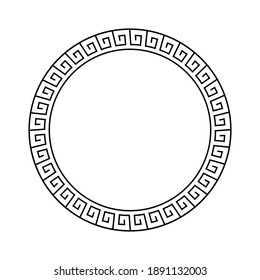 Greek frame. Meander pattern. Border circle. Greek round frame. Greece ornament. Grecian ancient style. Roman design. Geometric mediterranean decoration. Element antique symbol. Vector illustration