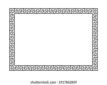 Greek frame. Meander pattern border rectangle. Greek square frame. Greece ornament. Grecian ancient style. Roman design. Geometric mediterranean decoration. Element antique symbol. Vector illustration