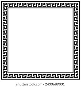 Greek frame ornaments, meanders. Square meander border from a repeated greek motif Vector illustration on a white background