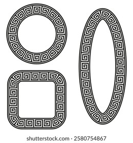 Greek frame set. Decorative border designs. Geometric black and white. Vector abstract elements.