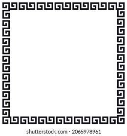 Greek frame. Square meander border from a repeated motif - Greek fret or key design. Black vector illustration on a white background.