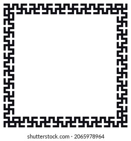 Greek frame. Square meander border from a repeated motif - Greek fret or key design. Black vector illustration on a white background.