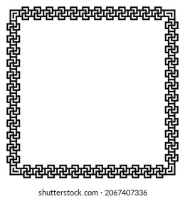 Greek frame. Square meander border from a repeated motif - Greek fret or key design. Black vector illustration on a white background.