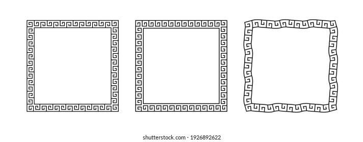 Greek frames. Meander pattern set border rectangle. Greek square frame. Greece ornament. Grecian ancient style. Roman design. Geometric mediterranean decoration. Element antique symbol. Vector