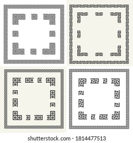 Greek frames. Set of classic rectangular frames for text decoration. Vector geometric ornament in Greek style. Seamless repeating traditional patterns. Ancient design. Corners and rectilinear elements