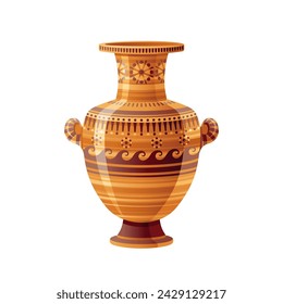 Greek geometric style vase. Ancient amphora with wave, line, flower, geometry. Greek or roman vector pottery. Antique 3d clay vase for wine. Museum ceramic vessel. Old art from Athens, Rome, Greece