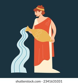 Greek girl with a jug. Ancient Greece. A woman pours water from a vase. Antiquity.