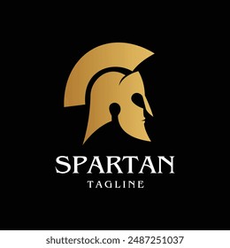 Greek Gladiator Gold Spartan Helmet Logo on black background