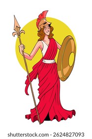 Greek God of Athena in Vintage Retro Hand Drawn Style