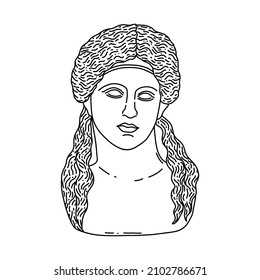 Greek god Dionis in doodle style on  white background. 