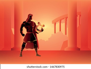 Greek god and goddess vector illustration series, Apollo, the God of music, truth and prophecy, healing, the sun and light, plague, poetry, and more.