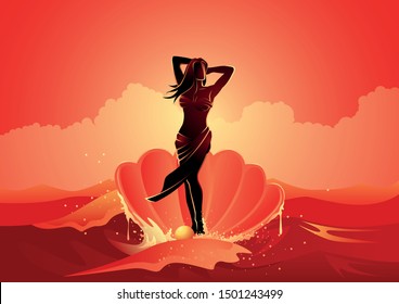 Greek god and goddess vector illustration series, Aphrodite, Greek goddess associated with love, beauty, pleasure, passion and procreation