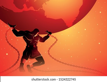 Greek god and goddess vector illustration series, Atlas, was a titan condemned to hold up the celestial heavens for eternity after the Titanomachy