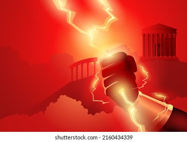 Greek god and goddess vector illustration series, Zeus hand holding lighting bolts