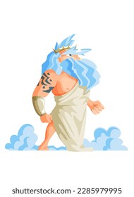Greek god and goddess vector illustration series, Zeus, the Father of Gods and men. Epic old man with tatoo