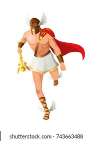 Greek god and goddess vector illustration series, Hermes, the emissary and messenger of the gods.