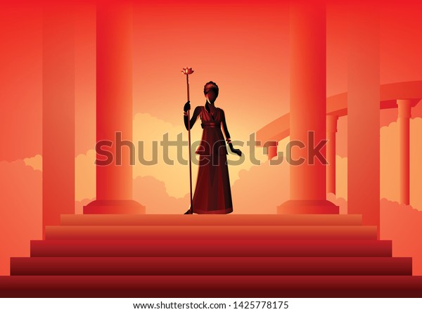 Greek god and goddess vector
illustration series, Hera, the wife and one of three sisters of
Zeus in the Olympian pantheon of classical Greek
Mythology.