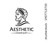 Greek god head wearing laurel wreath statue icon logo design Illustration vector in trendy minimal and simple line style.Ancient Greek Figure Face Head Statue Sculpture.