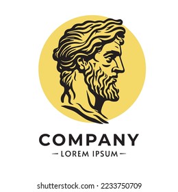 Greek god head wearing laurel icon logo design. Vector minimal line style ancient greek figure face statue logo