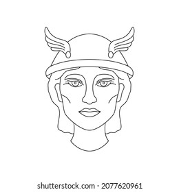 Greek god Hermes on  white background. Icon in line art style.