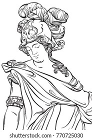 Greek God in line style. Great template for coloring book page. Classicism. Ancient Greece. Myths and legends. Black and white vector artwork isolated.