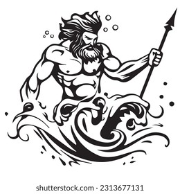 Greek god Poseidon vector silhouette illustration of acient male