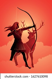 Greek god vector illustration. Artemis the patron and protector of young girls