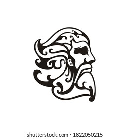 Greek god Zeus. Ancient Greek God Sculpture Philosopher. Face Zeus Triton Neptune logo design