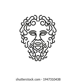 Greek god Zeus Line Art Logo. Ancient Greek God Sculpture Philosopher. Face Zeus Triton Neptune Logo Design