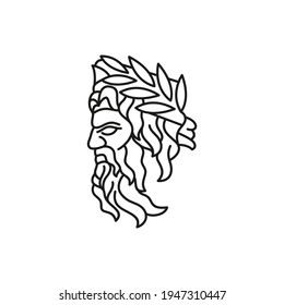 Greek god Zeus Line Art Logo. Ancient Greek God Sculpture Philosopher. Face Zeus Triton Neptune Logo Design