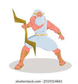 Dios griego Zeus arrojando relámpagos desde el cielo, Ilustración vectorial, fondo blanco.