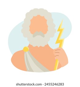 Greek god Zeus with thunderbolt in hand icon clipart avatar flat vector illustration isolated on white background