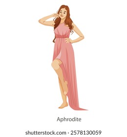 Greek goddess Aphrodite in a pink dress illustration. Vector illustration