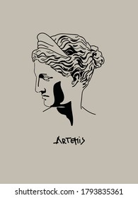 Greek Goddess Artemis Vector Art Portrait. Shadow Drawing. Modern and Minimalist