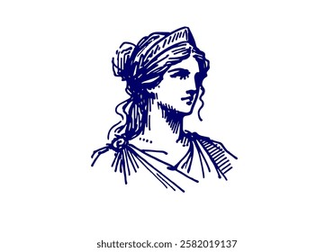 Greek Goddess Athena hand drawn sketch vector