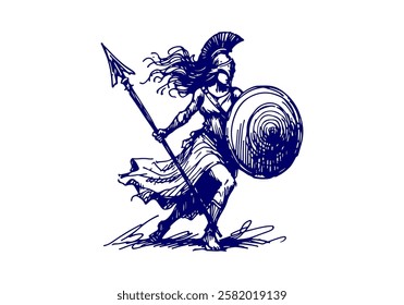 Greek Goddess Athena hand drawn sketch vector