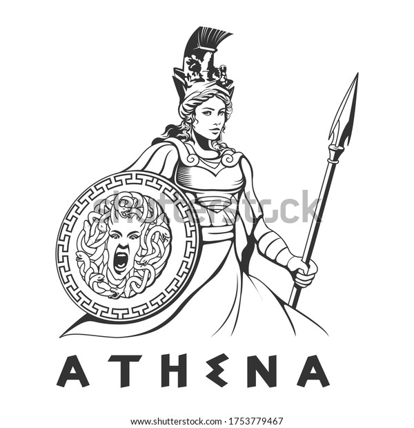 Greek Goddess Athena Illustration Black White Stock Vector Royalty Free