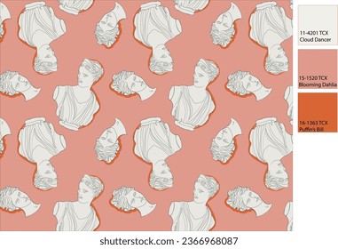 Greek Goddess Bust seamless pattern beautiful head bust statue