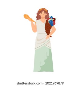 Greek goddess of fertility and harvest Demeter female cartoon character, flat vector illustration isolated on white background. Roman and Greek mythology goddess.