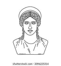 Greek goddess Hera  in doodle style  on  white background. 