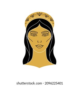 Greek goddess Hera on  white background. Icon in line art style.