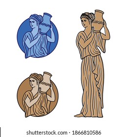 Greek Goddess Holding Vase badge set